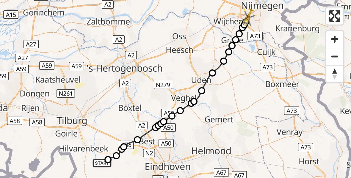 Routekaart van de vlucht: Lifeliner 3 naar Nijmegen, Zwanenveld