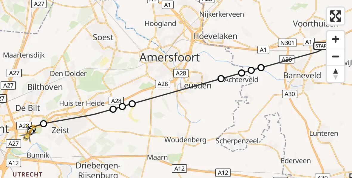 Routekaart van de vlucht: Lifeliner 1 naar Universitair Medisch Centrum Utrecht, Universitair Medisch Centrum Utrecht
