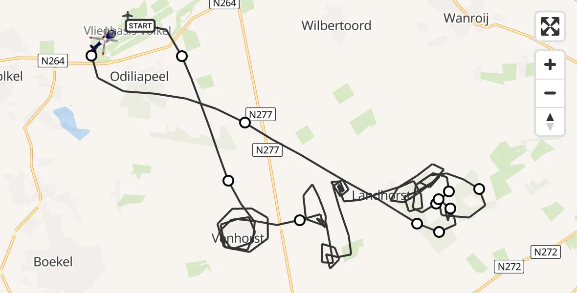 Routekaart van de vlucht: Politiehelikopter naar Vliegbasis Volkel, Vliegbasis Volkel