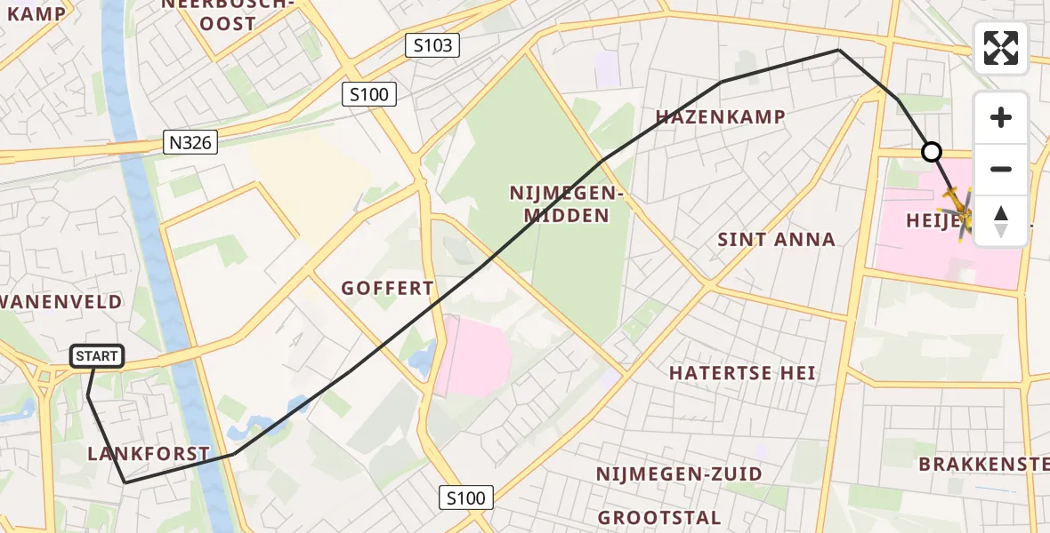 Routekaart van de vlucht: Lifeliner 3 naar Radboud University Medical Center Heliport, Radboud University Medical Center Heliport