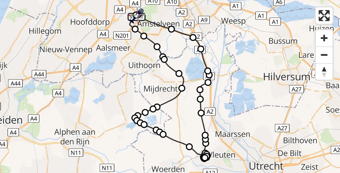 Routekaart van de vlucht: Politiehelikopter naar Amsterdam Vliegveld Schiphol, Amsterdam Vliegveld Schiphol