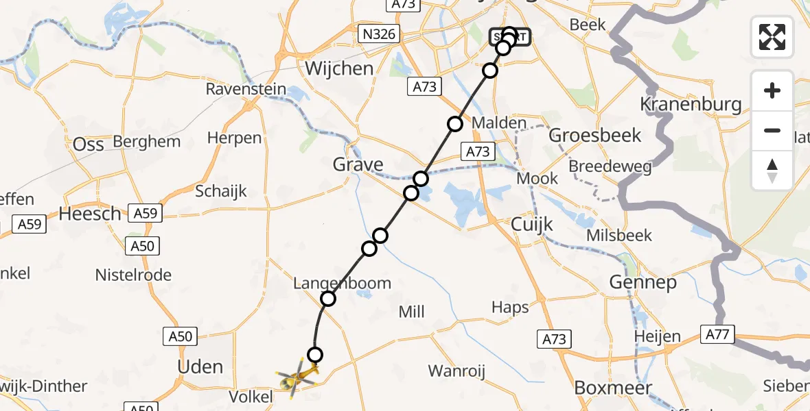 Routekaart van de vlucht: Lifeliner 3 naar Vliegbasis Volkel, Vliegbasis Volkel