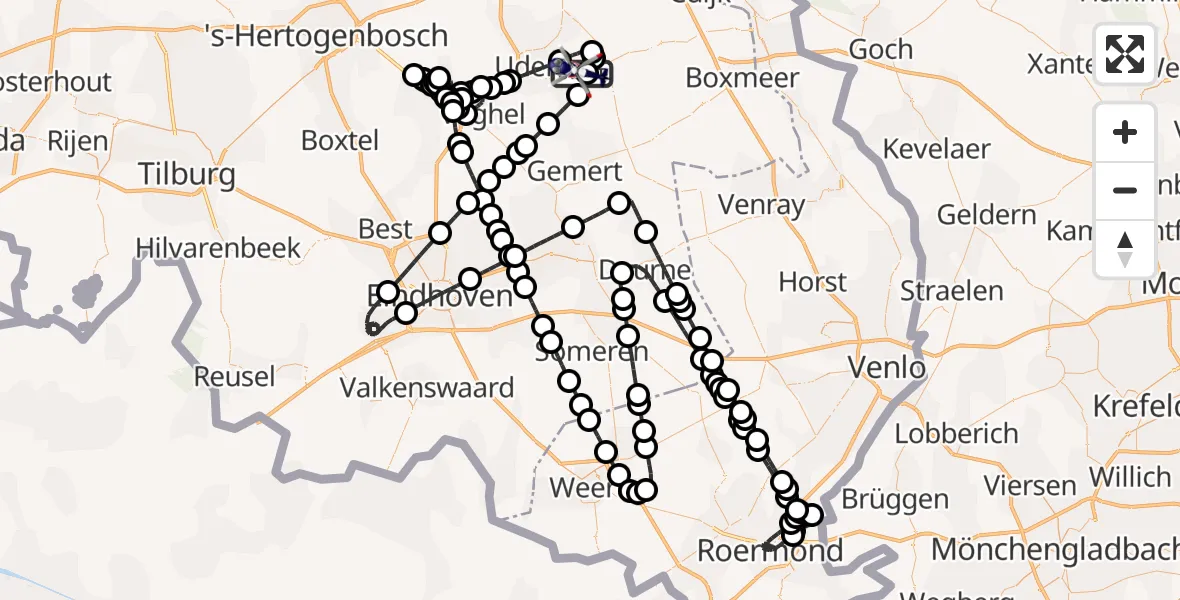 Routekaart van de vlucht: Politiehelikopter naar Vliegbasis Volkel, Vliegbasis Volkel
