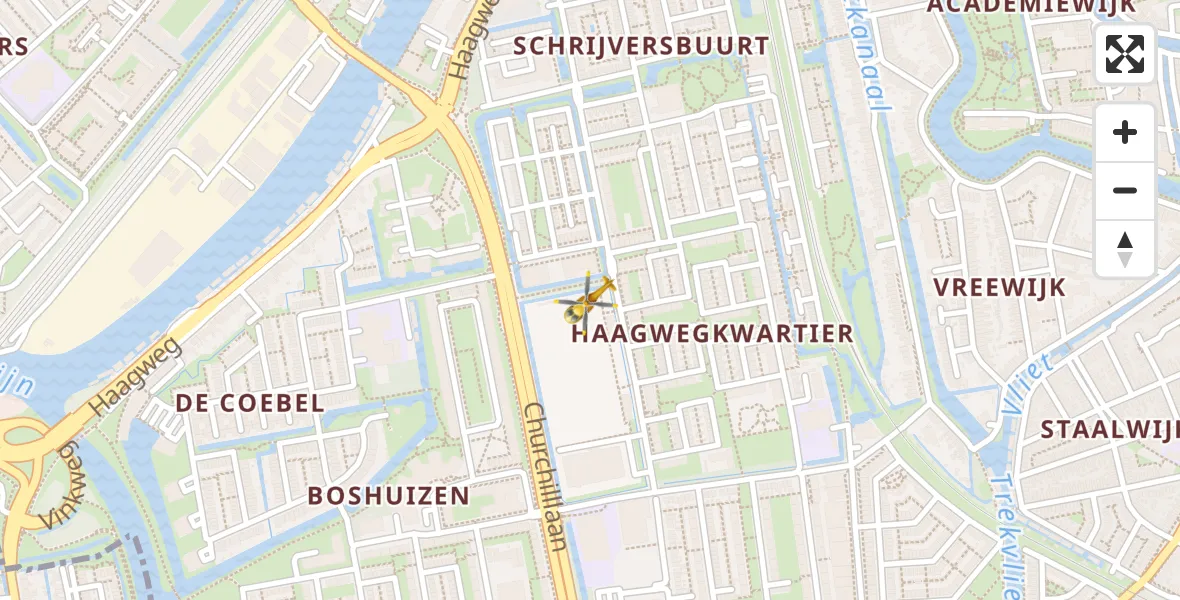 Vluchtroute Traumahelikopter van Leiden naar Leiden