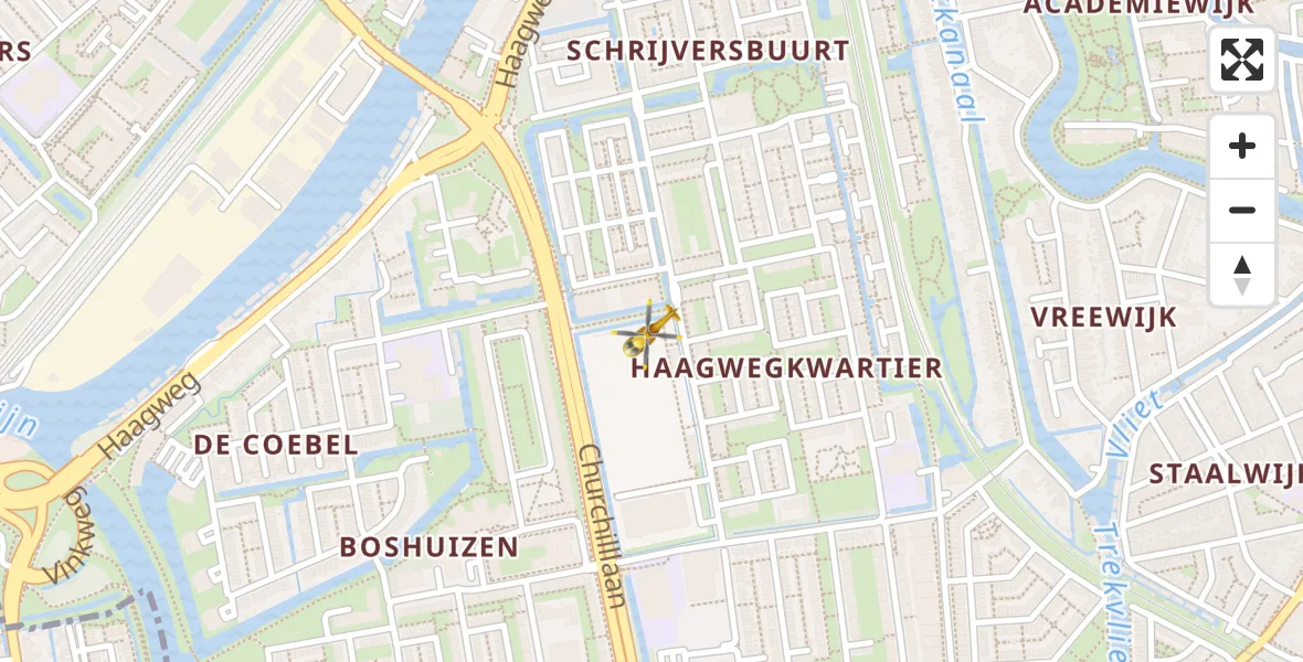 Vluchtroute Traumahelikopter van Leiden naar Leiden