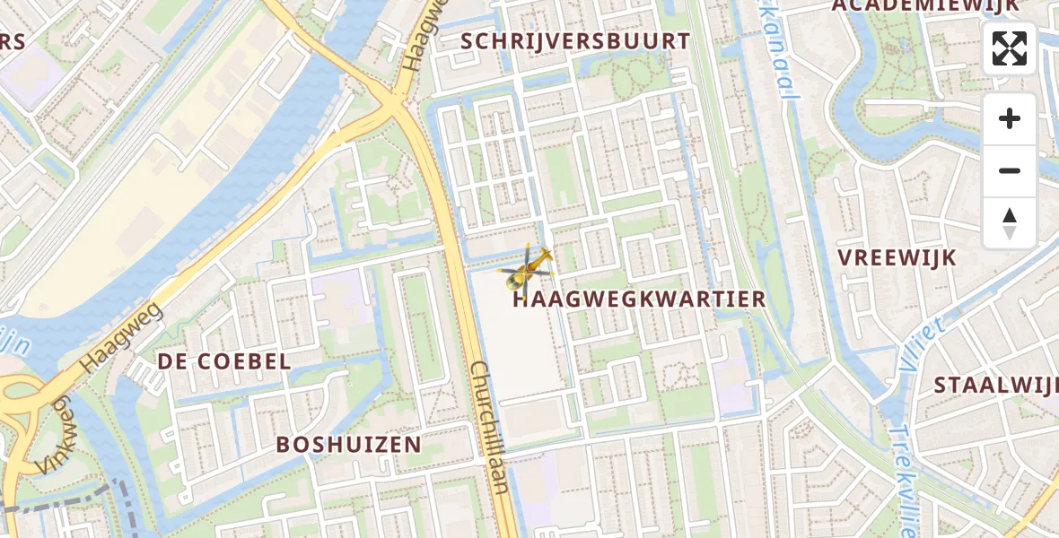 Vluchtroute Traumahelikopter van Leiden naar Leiden