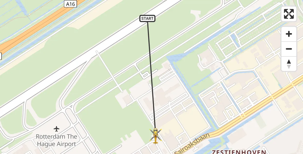 Vluchtroute Traumahelikopter van Rotterdam The Hague Airport naar Rotterdam The Hague Airport