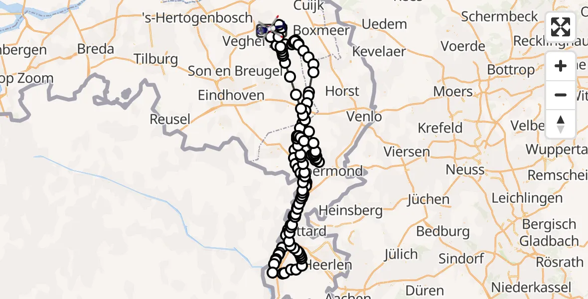 Routekaart van de vlucht: Politiehelikopter naar Vliegbasis Volkel, Vliegbasis Volkel