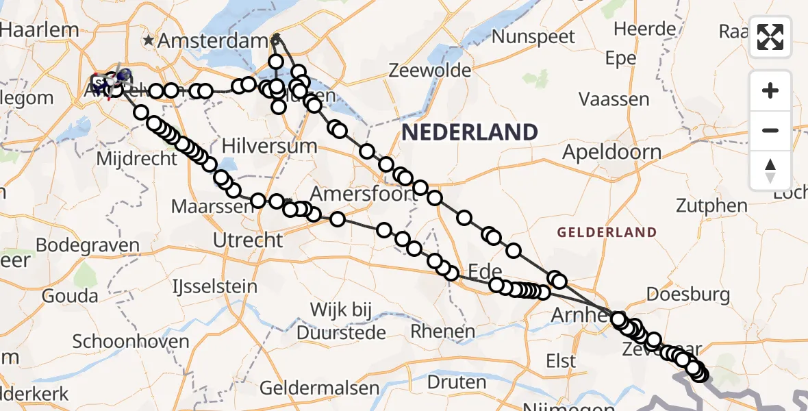 Routekaart van de vlucht: Politiehelikopter naar Amsterdam Vliegveld Schiphol, Amsterdam Vliegveld Schiphol