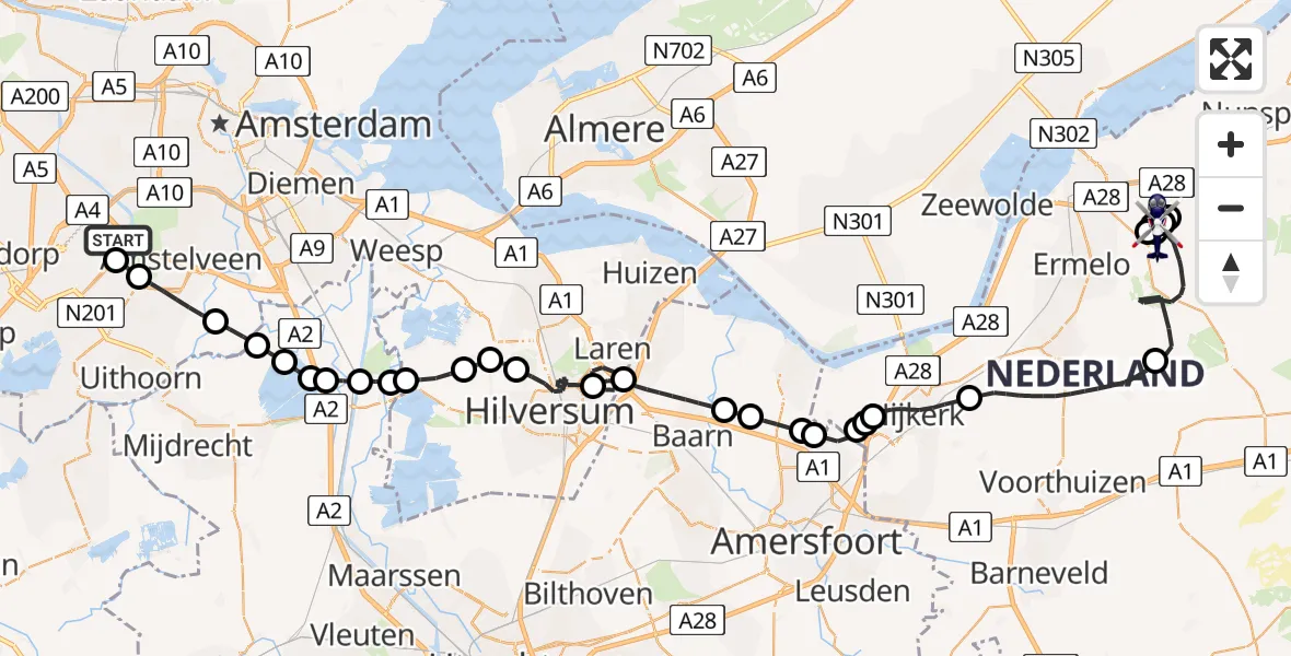 Routekaart van de vlucht: Politiehelikopter naar Harderwijk, Beekhuizerweg