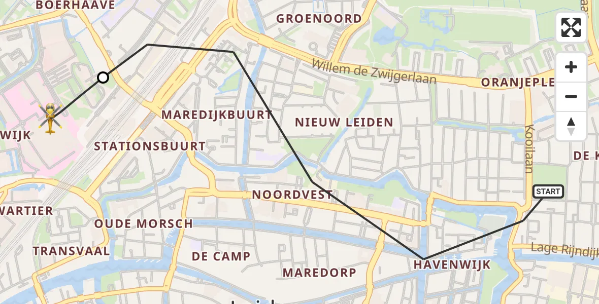 Routekaart van de vlucht: Lifeliner 2 naar Leiden University Medical Center Heliport, Leiden University Medical Center Heliport