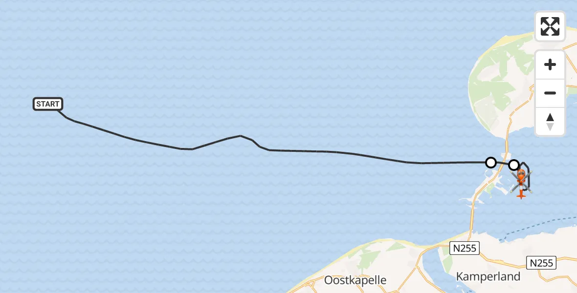 Routekaart van de vlucht: Kustwachthelikopter naar Oosterschelde, Oosterschelde