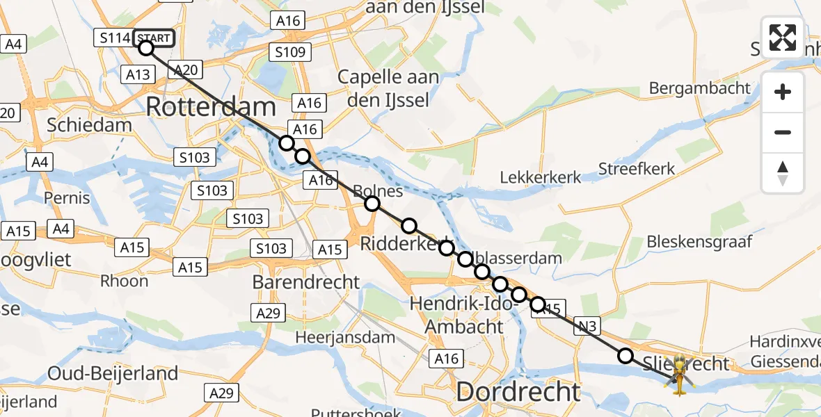 Routekaart van de vlucht: Lifeliner 2 naar Sliedrecht, Doctor Langeveldplein