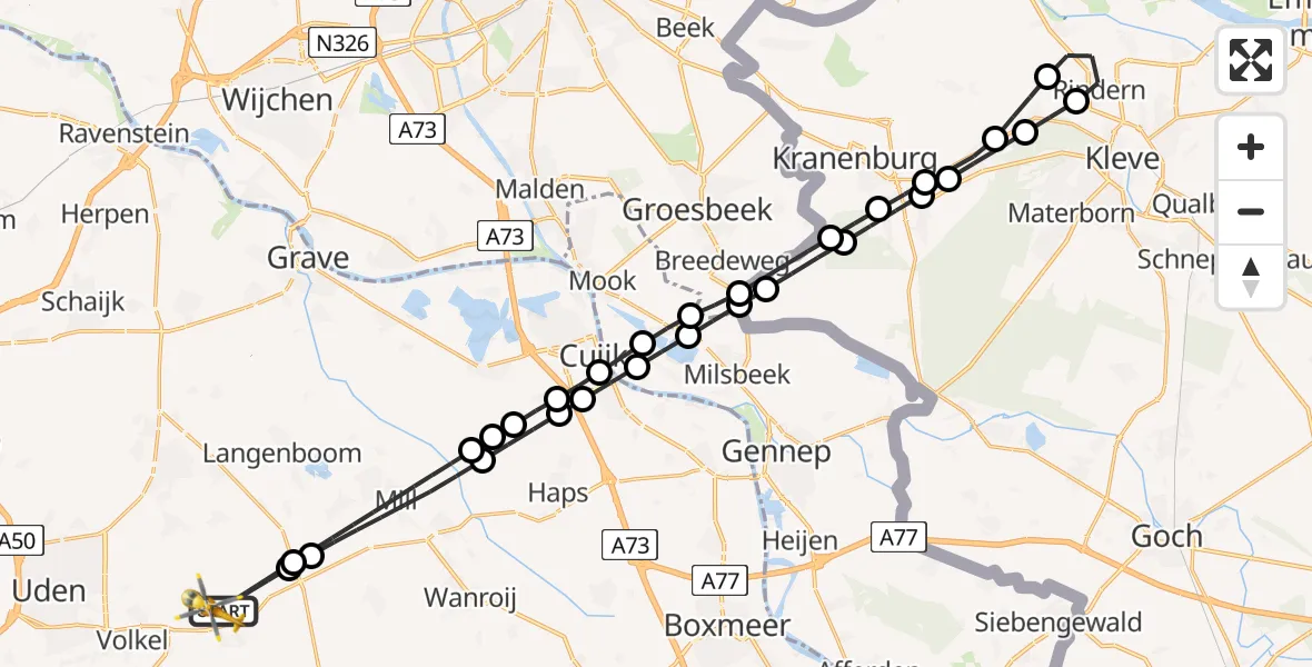 Routekaart van de vlucht: Lifeliner 3 naar Vliegbasis Volkel, Vliegbasis Volkel