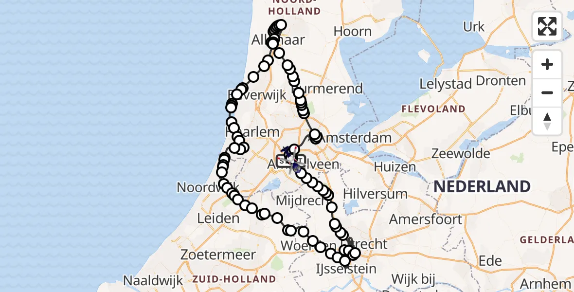 Routekaart van de vlucht: Politiehelikopter naar Amsterdam Vliegveld Schiphol, Amsterdam Vliegveld Schiphol