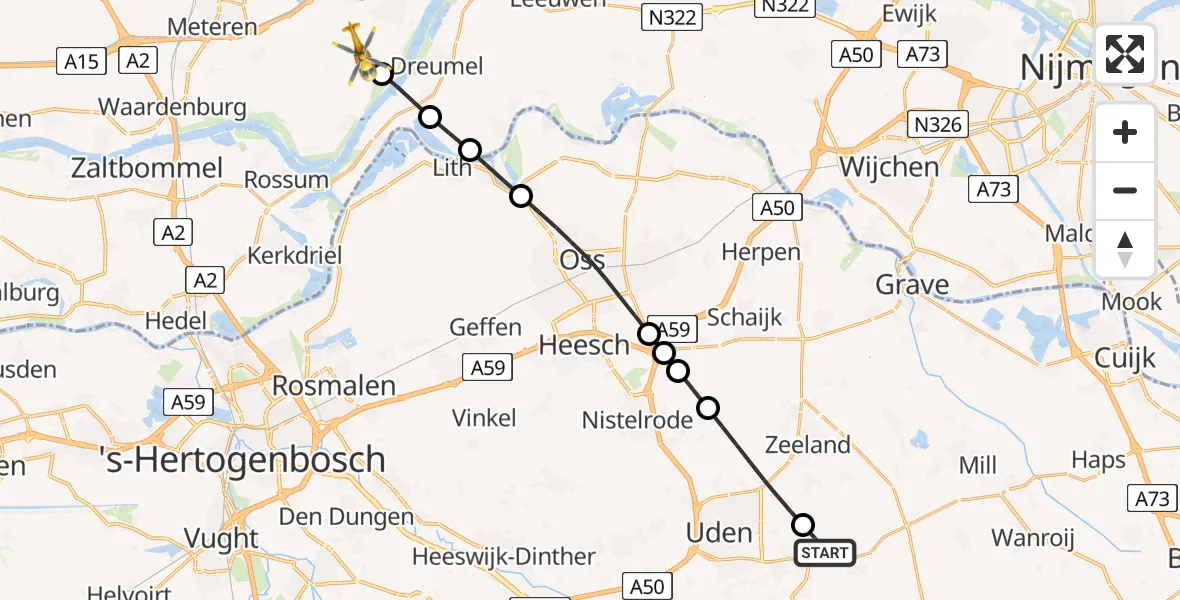 Routekaart van de vlucht: Lifeliner 3 naar Ophemert, Kapelstraat