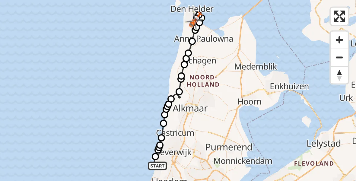 Routekaart van de vlucht: Kustwachthelikopter naar Militair vliegveld De Kooy / Den Helder Airport, Militair vliegveld De Kooy / Den Helder Airport