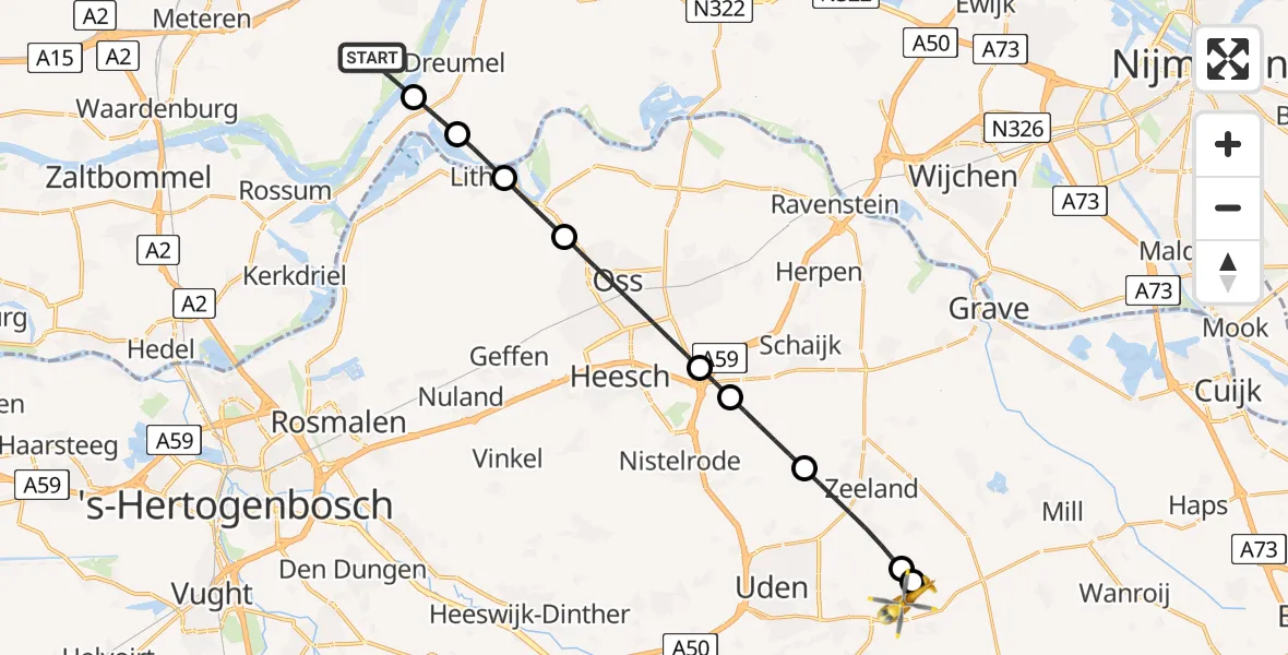 Routekaart van de vlucht: Lifeliner 3 naar Vliegbasis Volkel, Vliegbasis Volkel