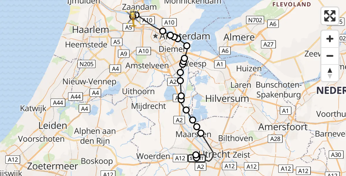 Routekaart van de vlucht: Lifeliner 1 naar Amsterdam Heliport, Amsterdam Heliport