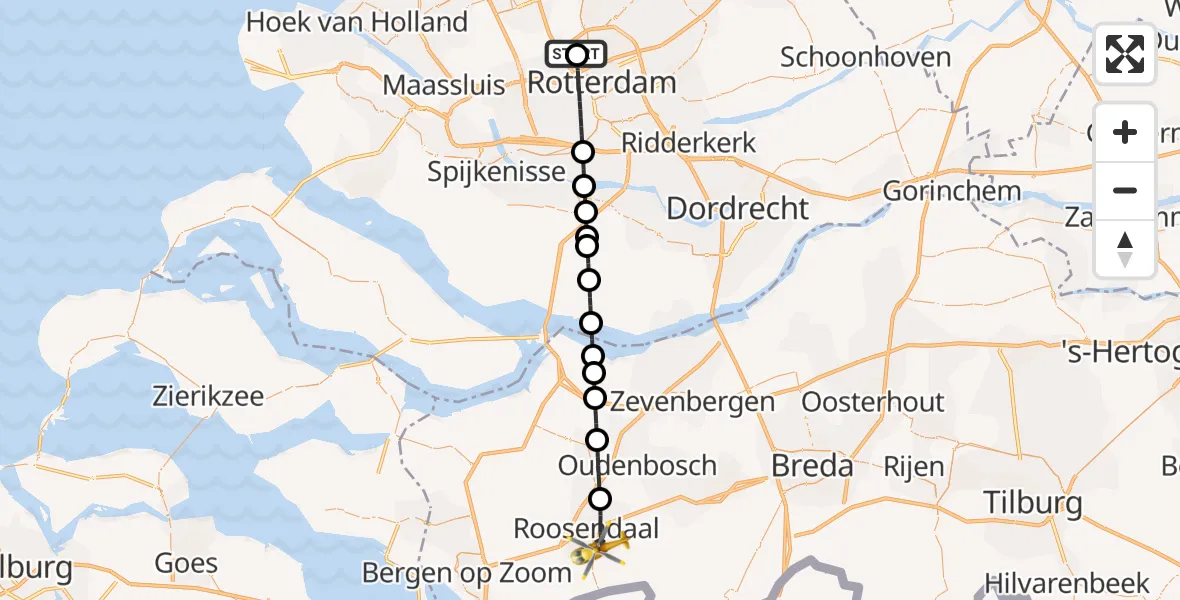 Routekaart van de vlucht: Lifeliner 2 naar Roosendaal, Vierhoevenpad