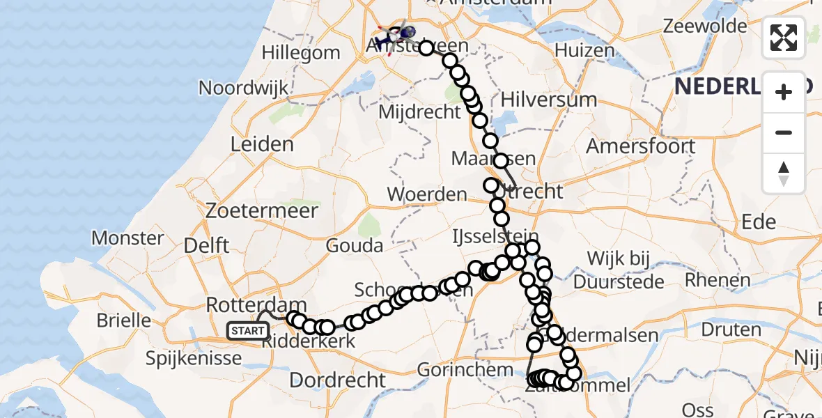 Routekaart van de vlucht: Politiehelikopter naar Amsterdam Vliegveld Schiphol, Amsterdam Vliegveld Schiphol