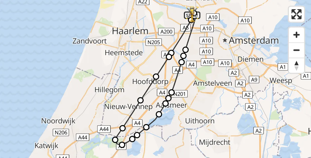 Routekaart van de vlucht: Lifeliner 1 naar Amsterdam Heliport, Amsterdam Heliport