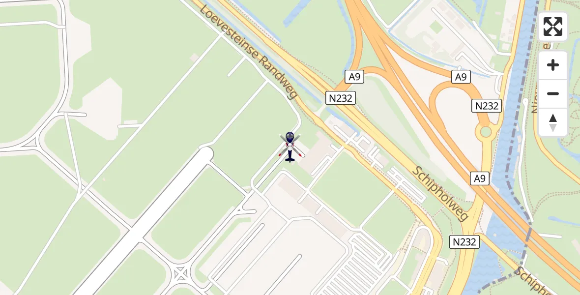 Vluchtroute Politiehelikopter van Amsterdam Vliegveld Schiphol naar Amsterdam Vliegveld Schiphol