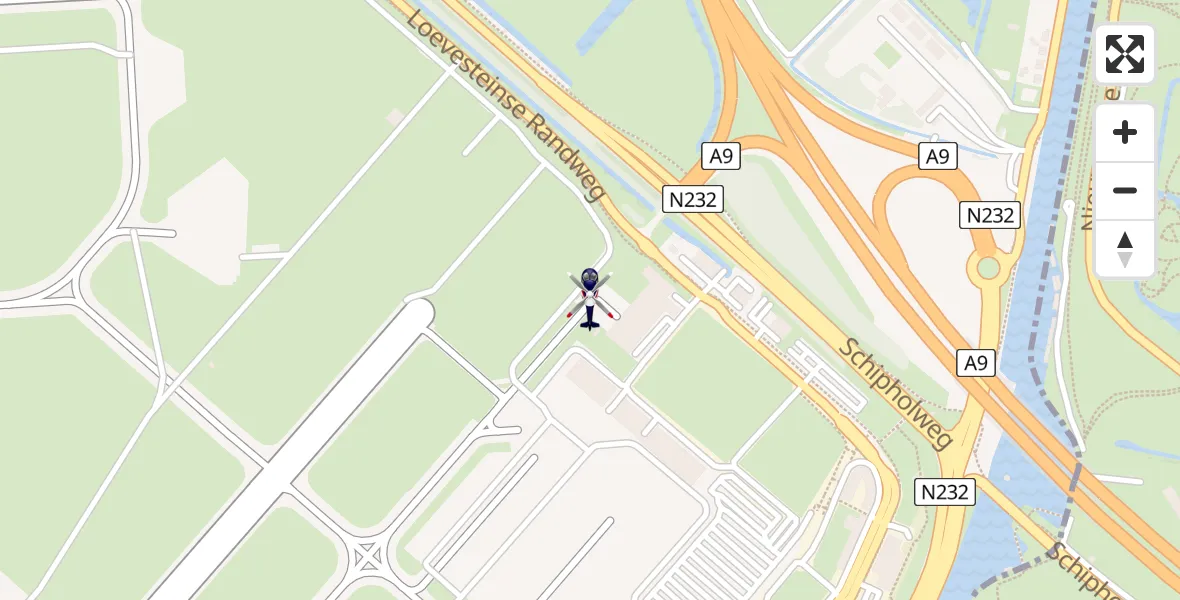 Vluchtroute Politiehelikopter van Amsterdam Vliegveld Schiphol naar Amsterdam Vliegveld Schiphol