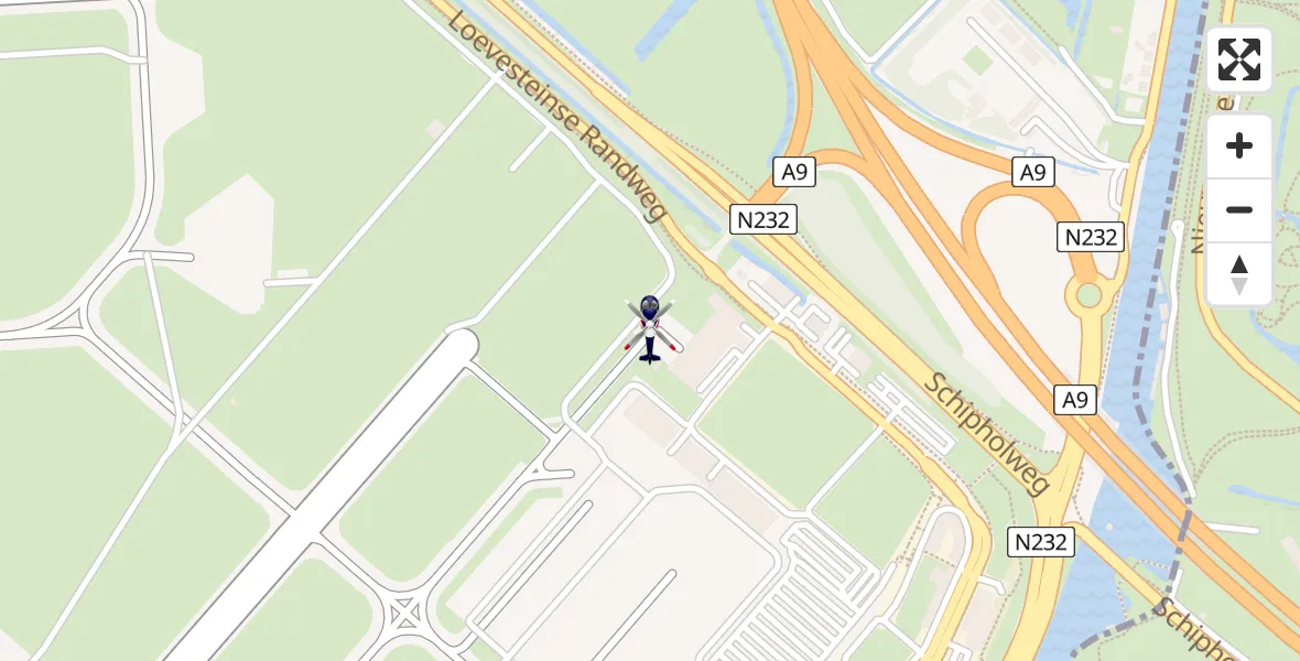 Vluchtroute Politiehelikopter van Amsterdam Vliegveld Schiphol naar Amsterdam Vliegveld Schiphol