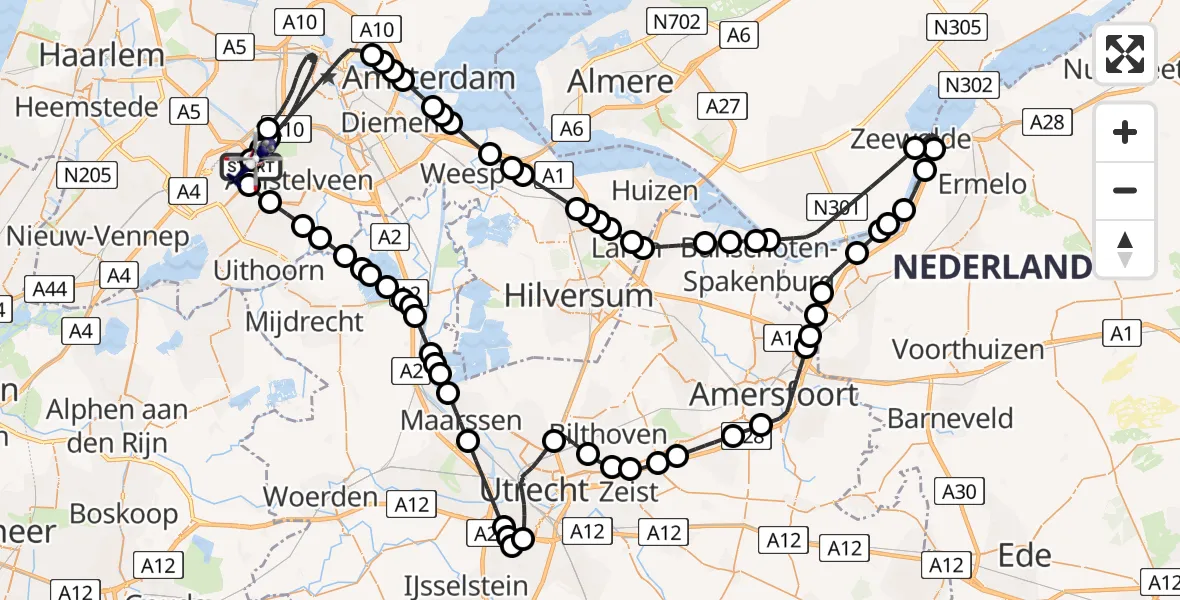 Routekaart van de vlucht: Politiehelikopter naar Amsterdam Vliegveld Schiphol, Amsterdam Vliegveld Schiphol