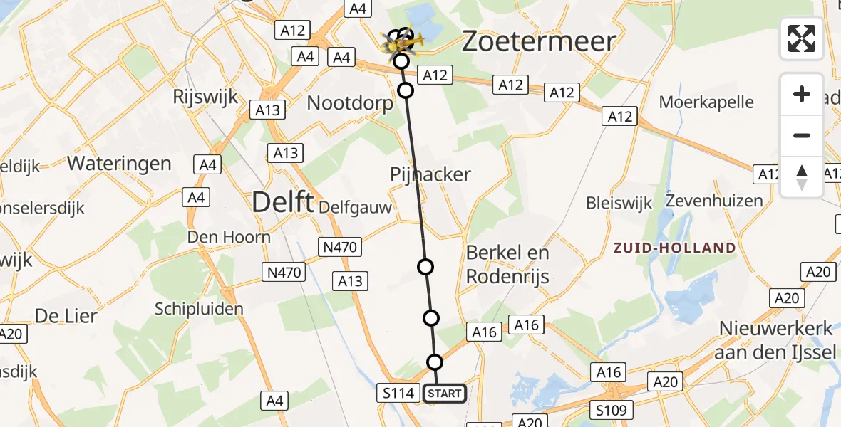 Routekaart van de vlucht: Lifeliner 2 naar Den Haag, Beekoeverlibelpad