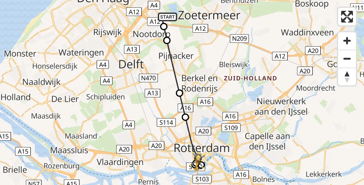 Routekaart van de vlucht: Lifeliner 2 naar Erasmus MC, Erasmus MC