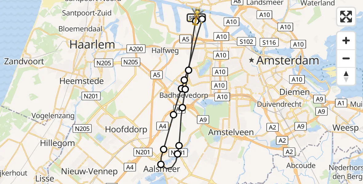 Routekaart van de vlucht: Lifeliner 1 naar Amsterdam Heliport, Amsterdam Heliport