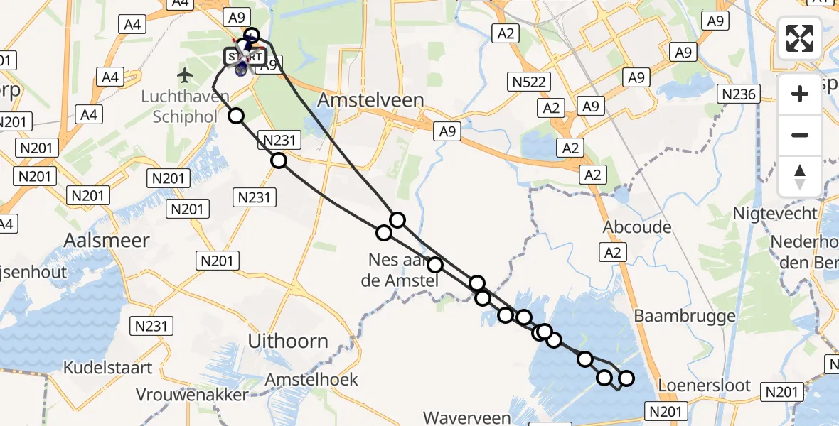 Routekaart van de vlucht: Politiehelikopter naar Amsterdam Vliegveld Schiphol, Amsterdam Vliegveld Schiphol