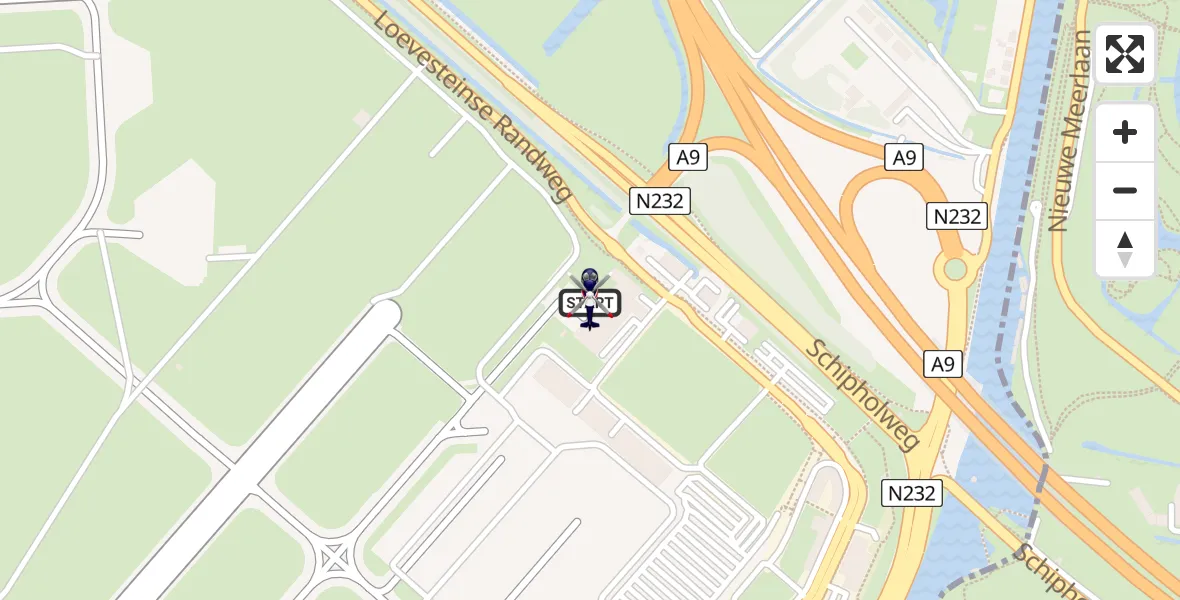 Routekaart van de vlucht: Politiehelikopter naar Amsterdam Vliegveld Schiphol