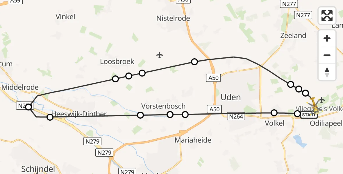 Routekaart van de vlucht: Lifeliner 3 naar Vliegbasis Volkel, Vliegbasis Volkel