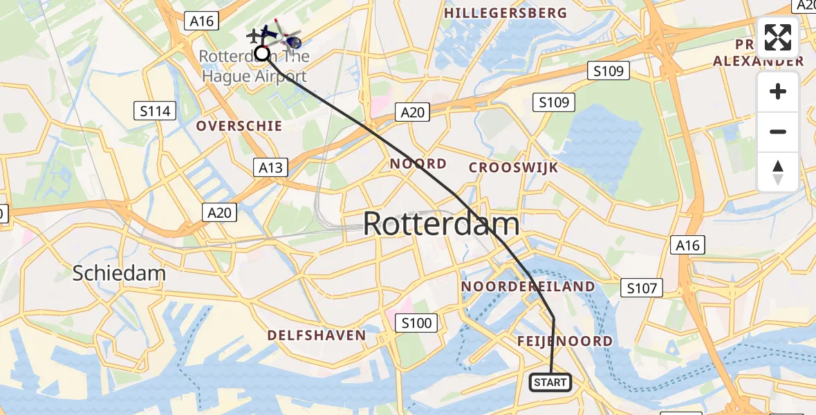 Routekaart van de vlucht: Politiehelikopter naar Rotterdam The Hague Airport, Rotterdam The Hague Airport