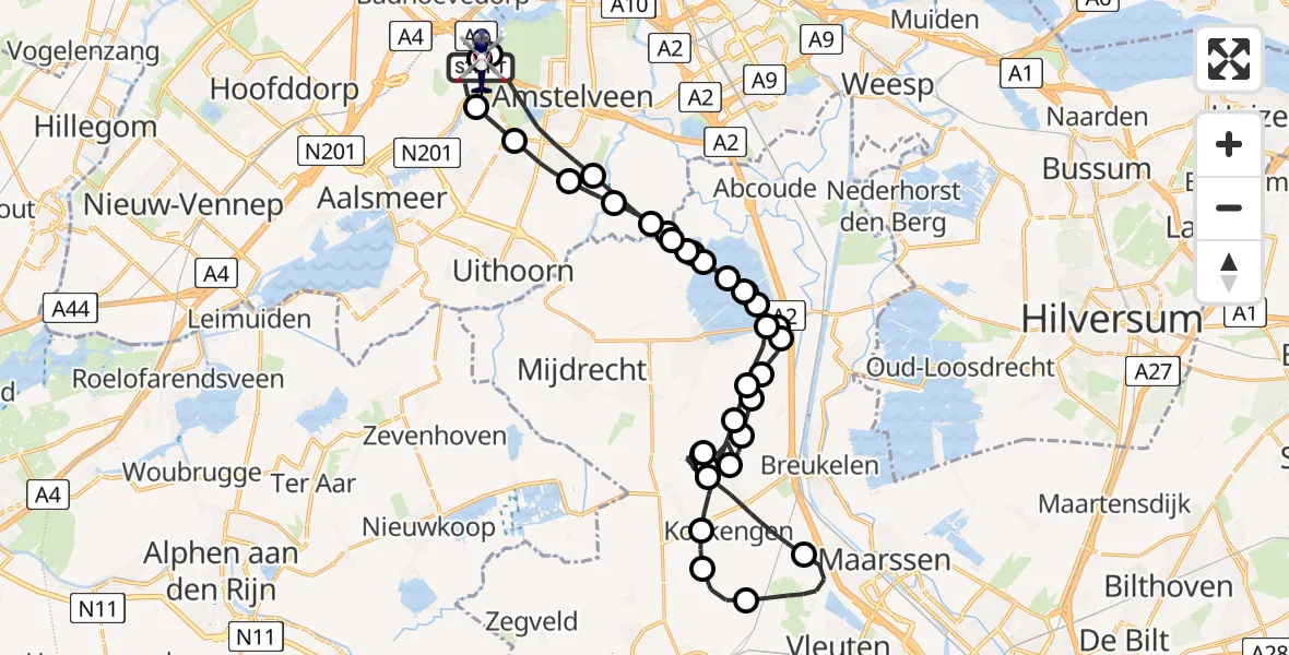 Routekaart van de vlucht: Politiehelikopter naar Amsterdam Vliegveld Schiphol, Amsterdam Vliegveld Schiphol