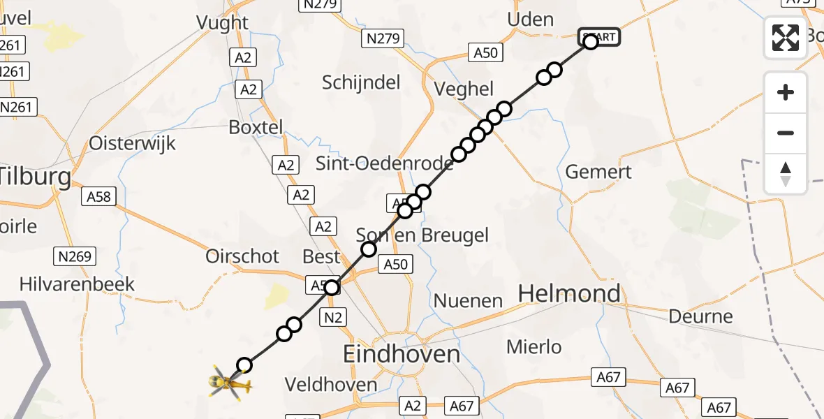 Routekaart van de vlucht: Lifeliner 3 naar Vessem, Postels Huufke