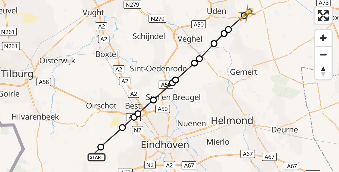 Routekaart van de vlucht: Lifeliner 3 naar Vliegbasis Volkel, Vliegbasis Volkel