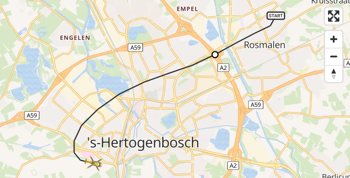 Routekaart van de vlucht: Lifeliner 3 naar 's-Hertogenbosch, Drongelens pad