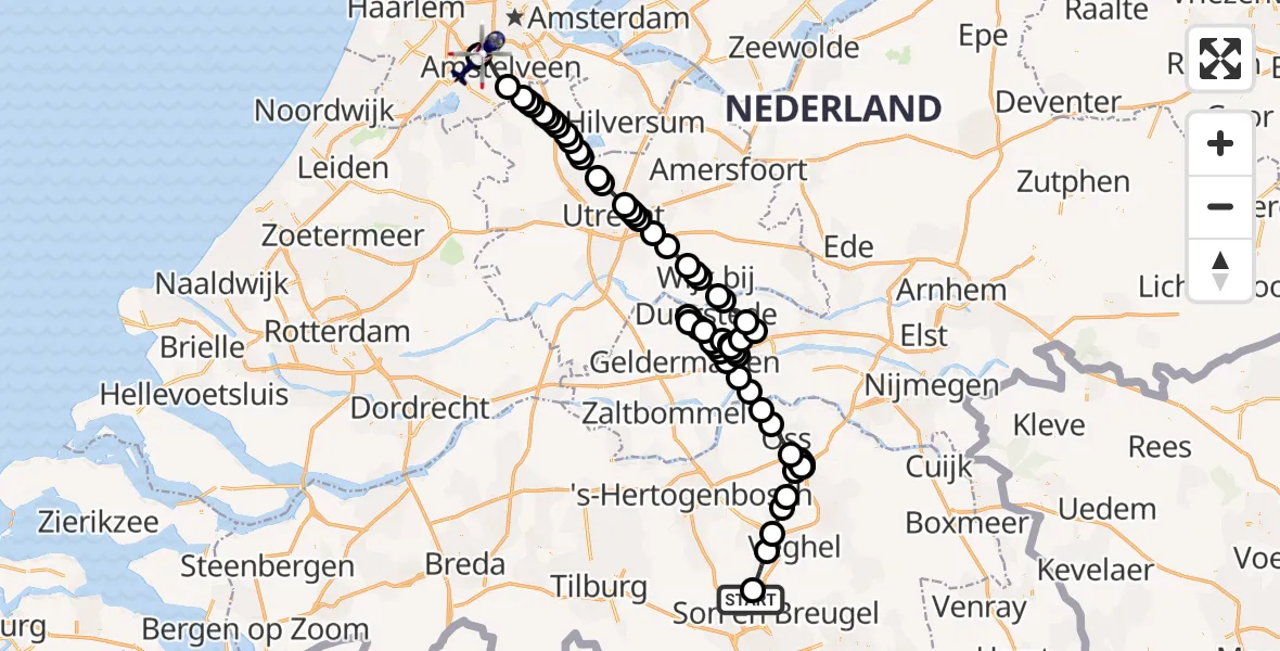 Routekaart van de vlucht: Politiehelikopter naar Amsterdam Vliegveld Schiphol, Amsterdam Vliegveld Schiphol