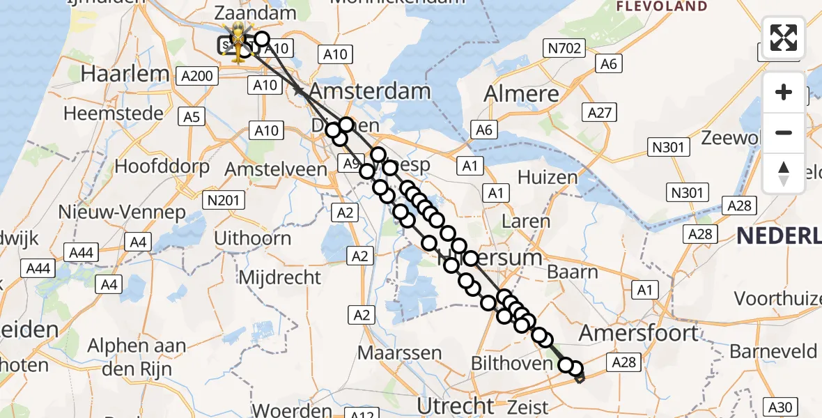 Routekaart van de vlucht: Lifeliner 1 naar Amsterdam Heliport, Amsterdam Heliport