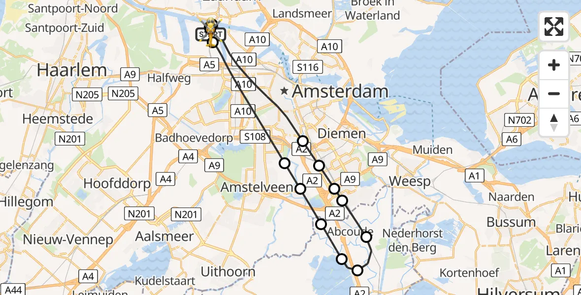 Routekaart van de vlucht: Lifeliner 1 naar Amsterdam Heliport, Amsterdam Heliport