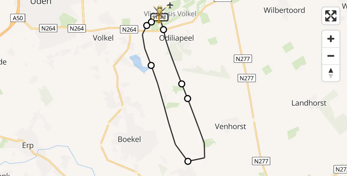 Routekaart van de vlucht: Lifeliner 3 naar Vliegbasis Volkel, Vliegbasis Volkel