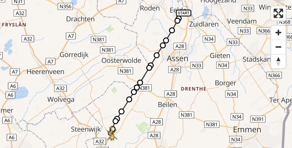 Routekaart van de vlucht: Lifeliner 4 naar Havelte, Torenakkers