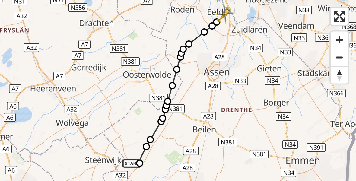 Routekaart van de vlucht: Lifeliner 4 naar Groningen Airport Eelde, Groningen Airport Eelde