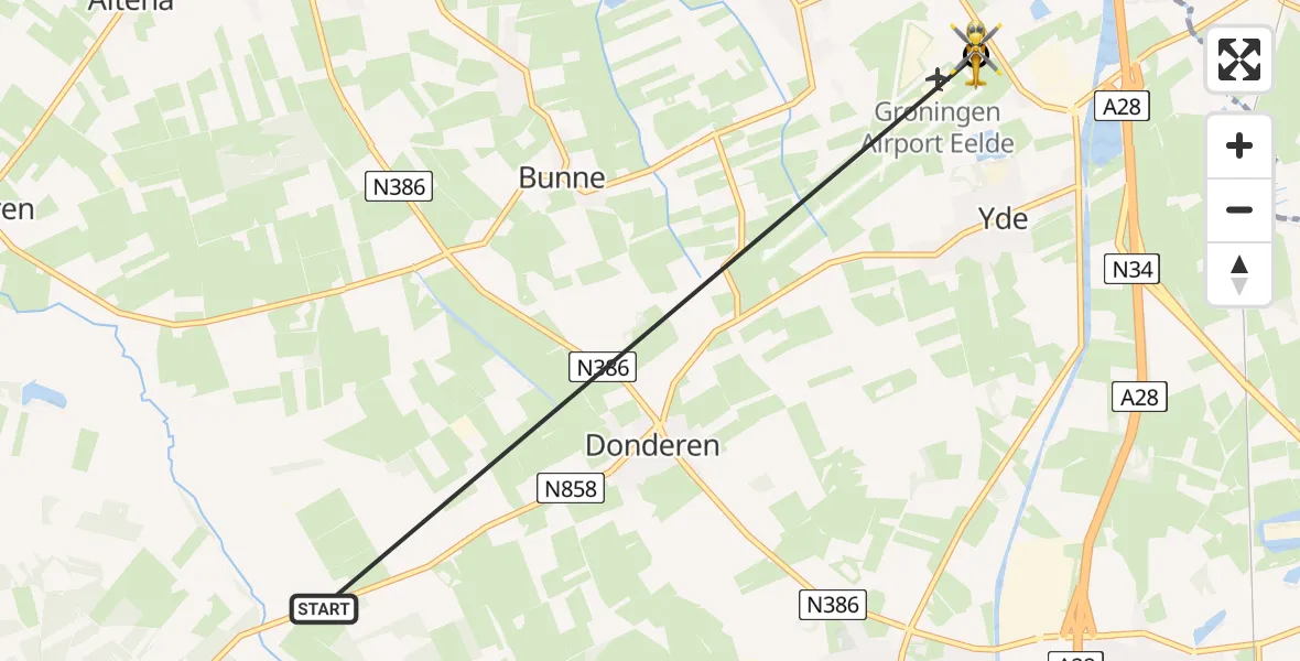 Routekaart van de vlucht: Lifeliner 4 naar Groningen Airport Eelde, Groningen Airport Eelde