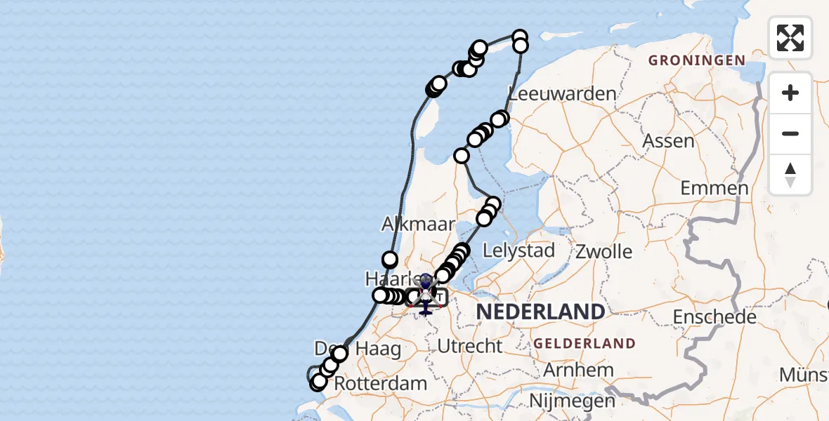 Routekaart van de vlucht: Politiehelikopter naar Amsterdam Vliegveld Schiphol, Amsterdam Vliegveld Schiphol