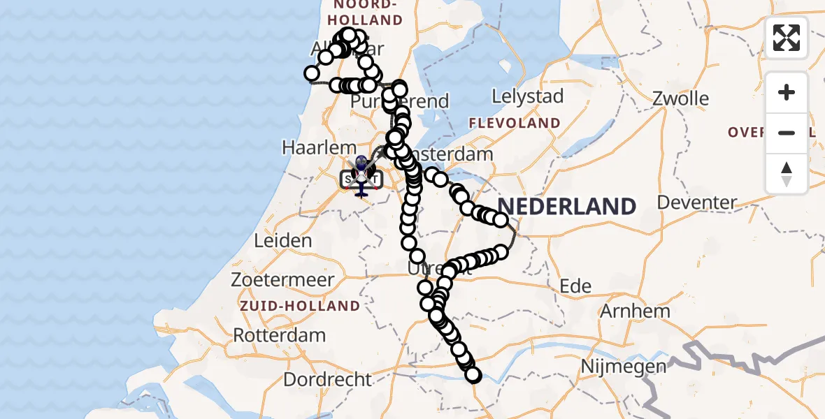 Routekaart van de vlucht: Politiehelikopter naar Amsterdam Vliegveld Schiphol, Amsterdam Vliegveld Schiphol